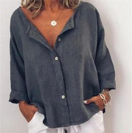Women's Blouses Solid Color Cotton And Linen Single Breasted Long Sleeved Lapel Shirt Tops Casual Shirts For Women Summer
