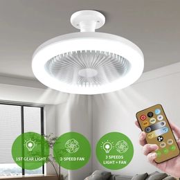 Ceiling fan with remote control and lighting LED light fan E27 converter base intelligent silent ceiling fan for bedrooms and living rooms 240521