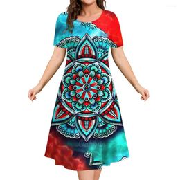 Casual Dresses Retro Datura Print Women Long Skirt Elegant Fashion Colourful Daily Female Y2k Clothing Summer One-Piece Dress For Ladies