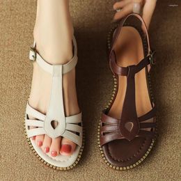 Sandals 2024 Summer Women's Cow Leather Narrow Band T-strap Flats Open Toe Casual Female Daily Footwear Shoes For Woman Sale