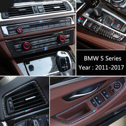 Carbon Fibre Sticker For BMW 5 series F10 F18 Car Centre Console Cover Air Conditioning Outlet Vent Decorative Frame Auto Accessories Glnni
