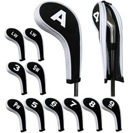 High Quality 12Pcs Rubber Neoprene Golf Head Cover Golf Club Iron Putter Protect Set Number Printed with Zipper Long Neck 240511