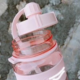 Water Bottles 1000ml/1L Transparent Motivational Sports Clover Herba Logo Straw Bottle Leak-proof Cup For Office Gym Hiking