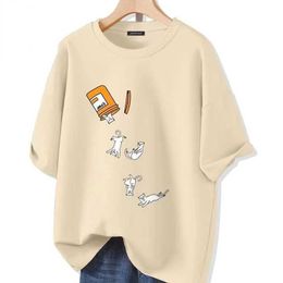 Men's T-Shirts Summer new womens cotton T-shirt Kawaii cat graphic short sleeved fashionable street clothing unisex oversized mens anime T-shirt S2452322