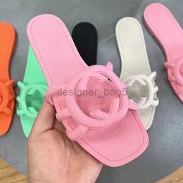 Mirror Quality Designer Sandals Women Interlocking G Slides Rubber Slippers Ladies Flat Beach Jelly Script Orange Summer Fall Mules Outdoor Waterproof