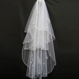 New Wedding Accessories White Ivory Fashion Veil Ribbon Edge Short Two Layer Bridal Veils With Comb High QualityCCW0014 244U
