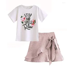 Girl Dresses Summer Girls Dress Set Fashion Princess Clothes Suits T-shirts Skirt Skin-friendly Breathable Sweet