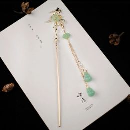 Hairpins Chinese Hair Sticks Vintage Long Tassel Peace Buckle Chopsticks With Glaze Girls Hanfu Decor Hairpin Faux Jade Jewelry Drop D Otbxw