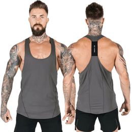 Men Gym Clothing Vest Top Casual Tank Tops Summer Bodybuilding Fitness Workout Undershirt Elastic Quick-Drying Sleeveless 240510