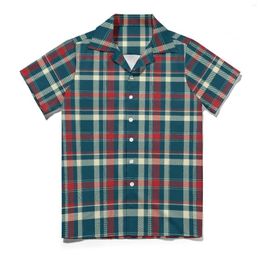 Men's Casual Shirts Retro Plaid Print Hawaiian Shirt For Men Vacation Red And Green Y2K Street Graphic Novelty Plus Size Blouses