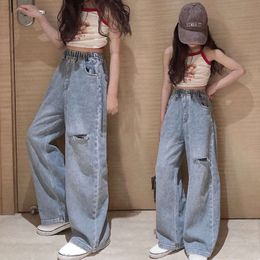 Ienens High-Taille-Mädchen gerade lose lose Hose Frühling und Herbst Korean Baggy Jeans Fashion Kids Denim Hosen L2405