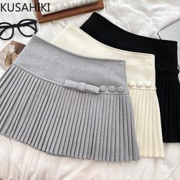 Skirts KUSAHIKI Sweet Korean Versatile 3D Bow High Waist Slimming Woolen Half Short Skirt Causal A-line For Women Autumn Winter