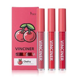 Hot selling 3 pieces of fruit lip glaze set matte non stick cup liquid lipstick lasting moisturizing lip gloss