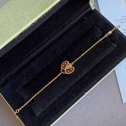 Designer bracelet Van fashion luxury Jewellery for lovers Pure Silver Single Flower Ladybug Bracelet Plated with 18K Rose Gold with Original logo