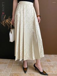 Skirts LANMREM Elegant Style Pleated For Women High Waist Dark Patterned Jacquard Design Skirt Fashion 2024 Clothing 2Z1032