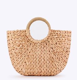 Designer- Women Vintage Rattan Handbag Female Bohemian Summer Beach Straw Bags Lady Simple Weave Bag Handmade Casual Large Tote SS3032