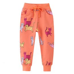 Jumping Meters New Arrival Cats Print Drawstring Boys Girls Sweatpants Full Length Children's Clothes Trousers Pants Animals L2405