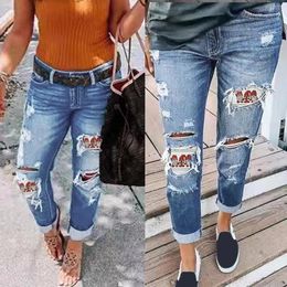 Women's Jeans 18 Tall Womens Jean Pants For Women Stylish Christmas Leggings Doll Print Patchwork Ripped Trendy Jacket