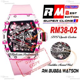 Bubba Watson 38-02 Manual Wind Real Tourbillon Mens Watch RMF White Pink TPT Quartz Carbon Skeleton Red Dial Rubber Strap Super Edition Puretime Reloj Hombre PTRM c3