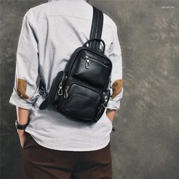 Backpack PNDME Fashion Casual Genuine Leather Men's Women's Multi-function Small Designer Soft Cowhide Female Black Chest Bag