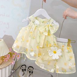 Летняя детская одежда устанавливает маленькие девочки шорты с цветочными топами 2 штуки детская одежда принцесса Малыш Матч наряды 0-4 года L2405