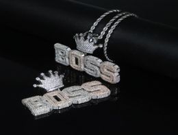 Iced out letter boss pendant with full cz paved two tone plated necklace for women men hip hop punk styles Jewellery drop ship2423623