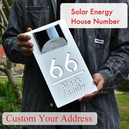 Custom House Sign Solar LED Light Outdoor House Number 3D Laser Cut Floating Residential Address Door Plate Waterproof Acrylic 240522