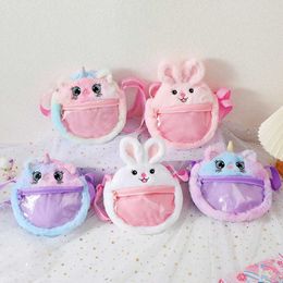 Handbags Kawaii cartoon plush cross shaped bag for children cute little rabbit shoulder bag coin wallet for girls kindergarten gift Y240523