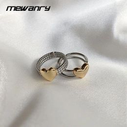 Cluster Rings MEWANRY Silver Colour For Women Trendy Elegant Creative Double Layer Twist Sweet LOVE Heart Design Party Jewellery