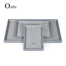 Oirlv Grey PU Leather Jewellery Display Trays with Microfiber Storage Pallet for Necklace Pendant Bangle 240516