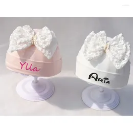 Blankets Personalized Embroidered Name Bow Baby Hat Female Pure Cotton Cloth Summer Born Fetal Blanket