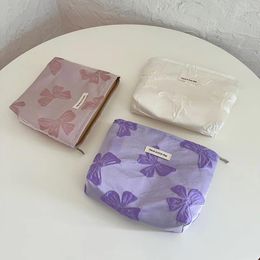 Cosmetic Bags Fresh Sweet Bow Clutch Makeup Bag Large Capacity Portable Storage Female Make Up Pouch Travel Organizer