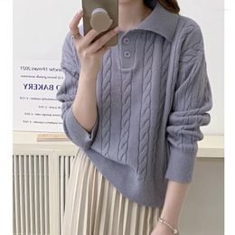 Women's Sweaters Polo Short Knit Pullovers Women Fall Winter Korean Casual Loose Long Sleeve Sweater Tops 3 Colors