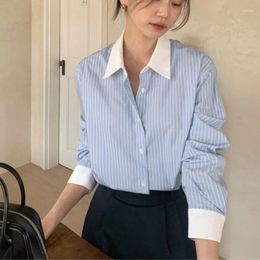 Women's Blouses Striped Women Contrast Color Casual Blouse Female Lapel Long Sleeve Chic Shirts Ladies Korean Fashion Loose Office Shirt