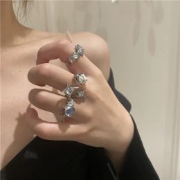 Cluster Rings 3Pcs/Set Y2K Irregar Open Moonstone Finger For Women Girls Kpop Sweet Cool Trendy Jewellery Gifts Wholesale Drop Delivery Otork