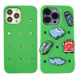 High Quality Waterproof Silicone Cell Phone Case with Holes Diy for Iphone 11 12 13 Pro Max Hold Rubber Charms jibbitz shoe charms