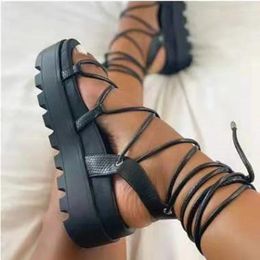 Casual Shoes Comfort For Women Muffins Shoe 2024 Sandals Strappy Heels Large Size Med Suit Female Beige Flat Lace Up Fashion Girls