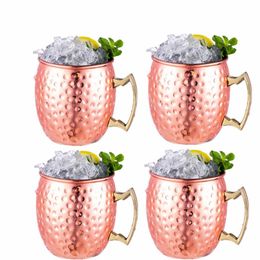 4 Pieces 550ml 18 Ounces Moscow Mule Mug Stainless Steel Hammered Copper Plated Beer Cup Coffee Cup Bar Drinkware 253M