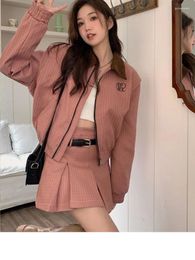 Work Dresses American Retro Preppy Suit Baseball Uniform Girl Coat Y2K Female Spring And Autumn Skirt Sweet Cool Two-piece