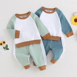 Clothing Sets Toddler Boys Fall Outfits Clothes Girl Contrast Color Crew Neck Long Sleeve Sweatshirts And Pants 2Pcs Set Baby