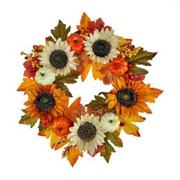 Decorative Flowers Pumpkin Maple Autumn Harvest Wreath Wall Hanging For Holiday Thanksgiving Housewarming Home Decoration