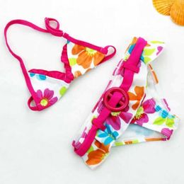 Two-Pieces Womens Swimwear 2024 New Summer Girl Cute Flower Pattern Swimwear Two Pieces for Girls Wholesale of Childrens Flower Pattern Bikini WX5.22