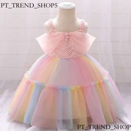 Feliz ano bebê / criança colorido vestido de festa de malha de arco -íris 210528 5f6 7dc