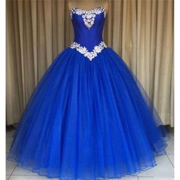 Stunning Royal Blue Hot Pink Quinceanera Evening Dresses Cheap Ball Gown Sweet 16 Dresses For Girls Organza Corset Back Beaded Crystals 274I