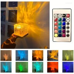 Table Lamps 3/16 Colours Dynamic Rotating Water Ripple Projector Night Light Flame Crystal Lamp For Living Room Study Bedroom Bedside Decor