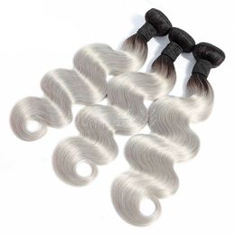 Peruvian cheap human hair weave bundles 3 Pieces One Set 1B/Grey Double Colour Body Wave Hair Extensions Virgin Human Hair 12-24inch Dprmq