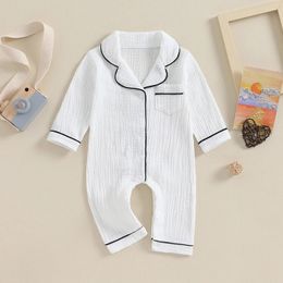 EWODOS 0-18M Toddler Baby Boys Girls Sleepwear Jumpsuits Long Sleeve Lapel Collar Button Down Rompers born Footless Pyjamas 240523