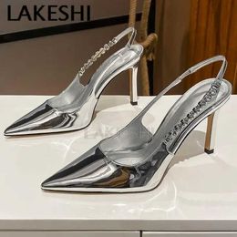 Dress Shoes 2024 Sexy Heels Silver Party Bride Wedding Women Pumps Classic Slingbacks Ladies Pointed Toe High Heeled Sandals H240527 59YK