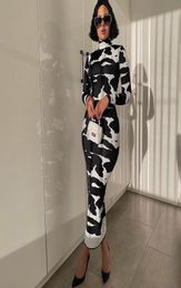 Casual Dresses Autumn Women Fashion Long Sleeve Bodycon Pencil Dress Maxi Cow Print Turtleneck For 2022 Winter Clothes Streetwear2799023