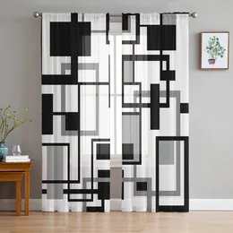 Curtain Geometric Black White Gray Sheer Curtains For Living Room Decoration Window Kitchen Tulle Voile Organza